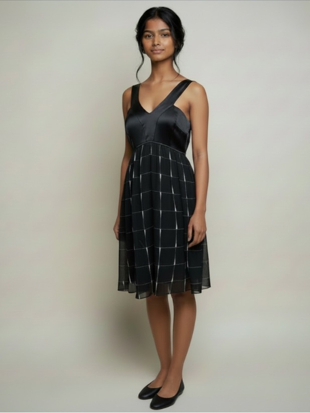 Black Silk Chiffon Babydoll Sleeveless Dress Sz S Minimalist Evening Party’s